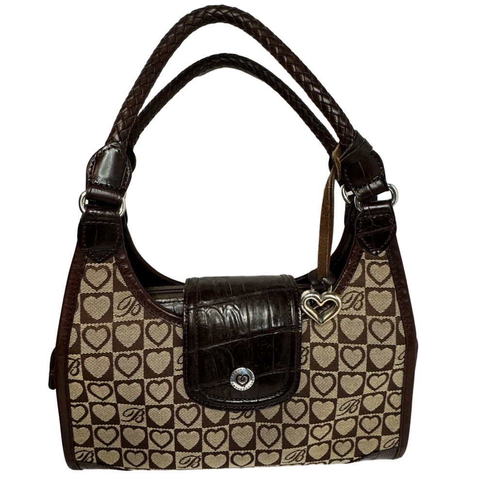 💖#163 Brighton Heart Signature Jacquard & Croc Embossed Leather Shoulder Bag
